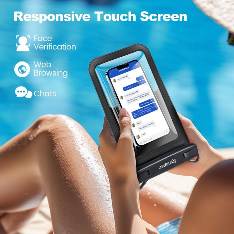 Rynapac [Up to 10"] Large Waterproof Phone Pouch Bag - 2 Pack IPX8 Waterproof Phone Case for iPhone 17 16 15 Pro Max Galaxy S25 S24 Ultra, Touchscreen & Underwater Photography, Beach Cruise Travel Essentials - Image 3